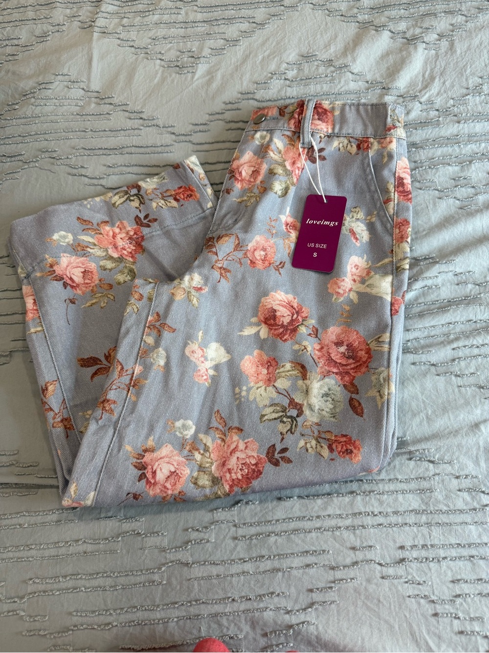 Floral Wide-Leg Crop Pants - Light Blue - Picture 14 of 15